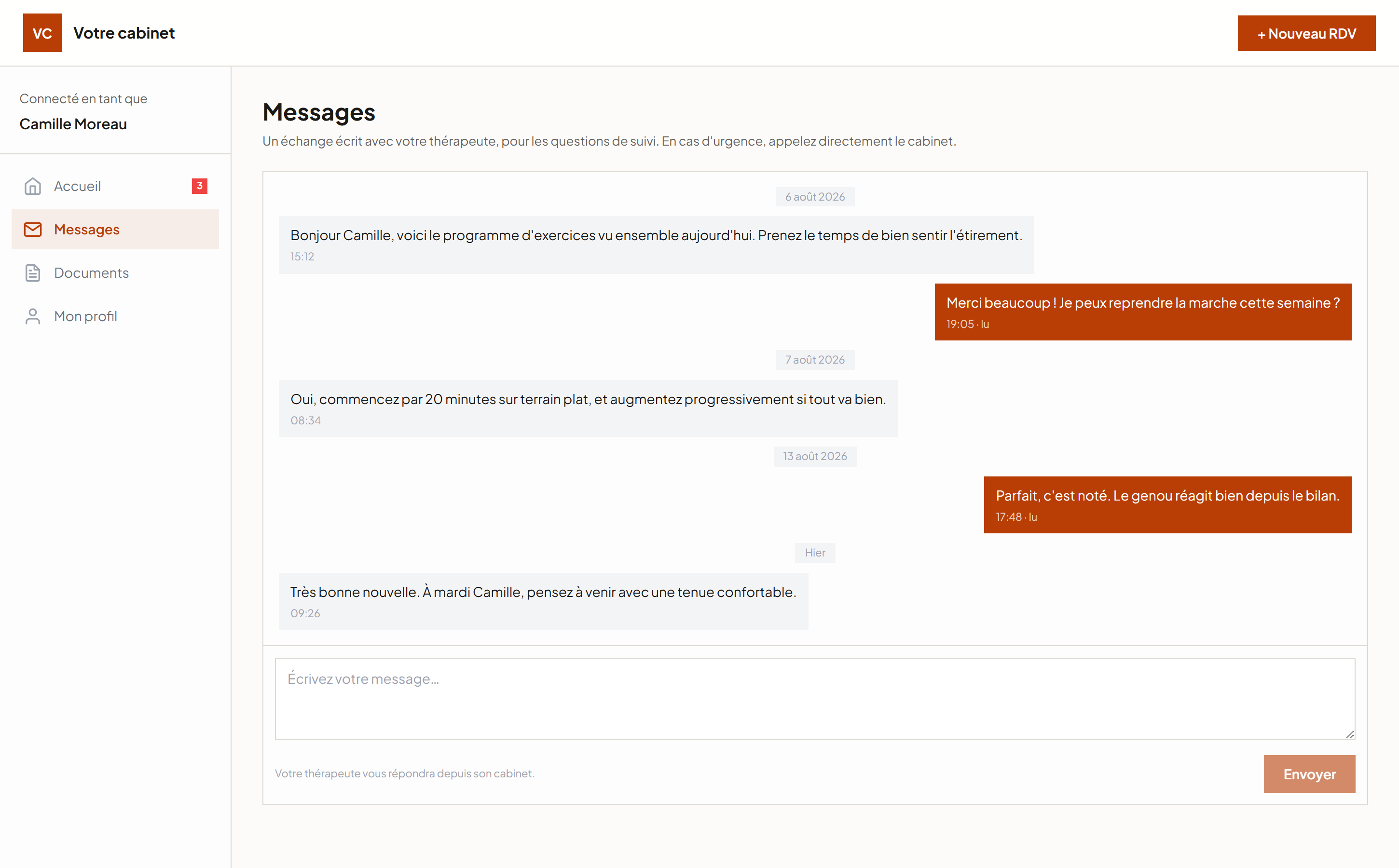Messagerie entre le patient et son praticien