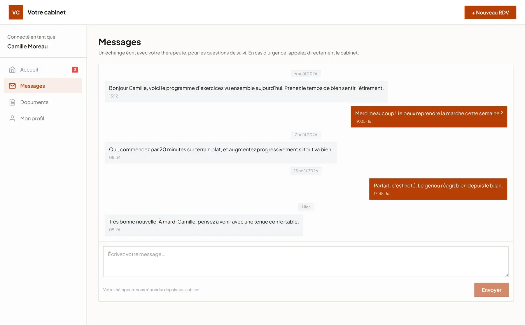 Messagerie entre le patient et son praticien